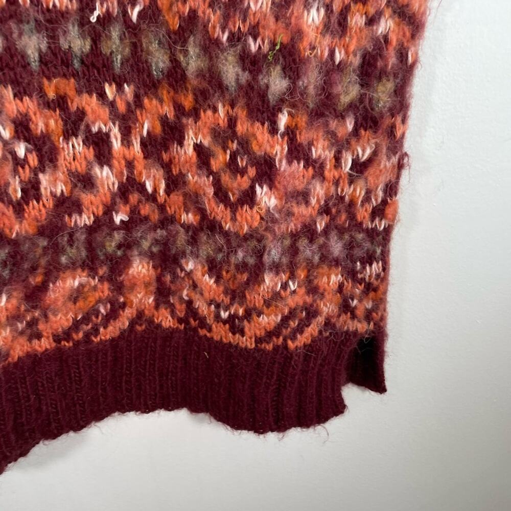 Free People Snow Bunny Maroon Orange Wool Alpaca Fair Isle Sweater Small - Picture 13 of 13